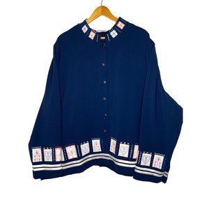 Draper’s & Damons 3X Jacket blouse Button front Embroidered Patchwork long sleev